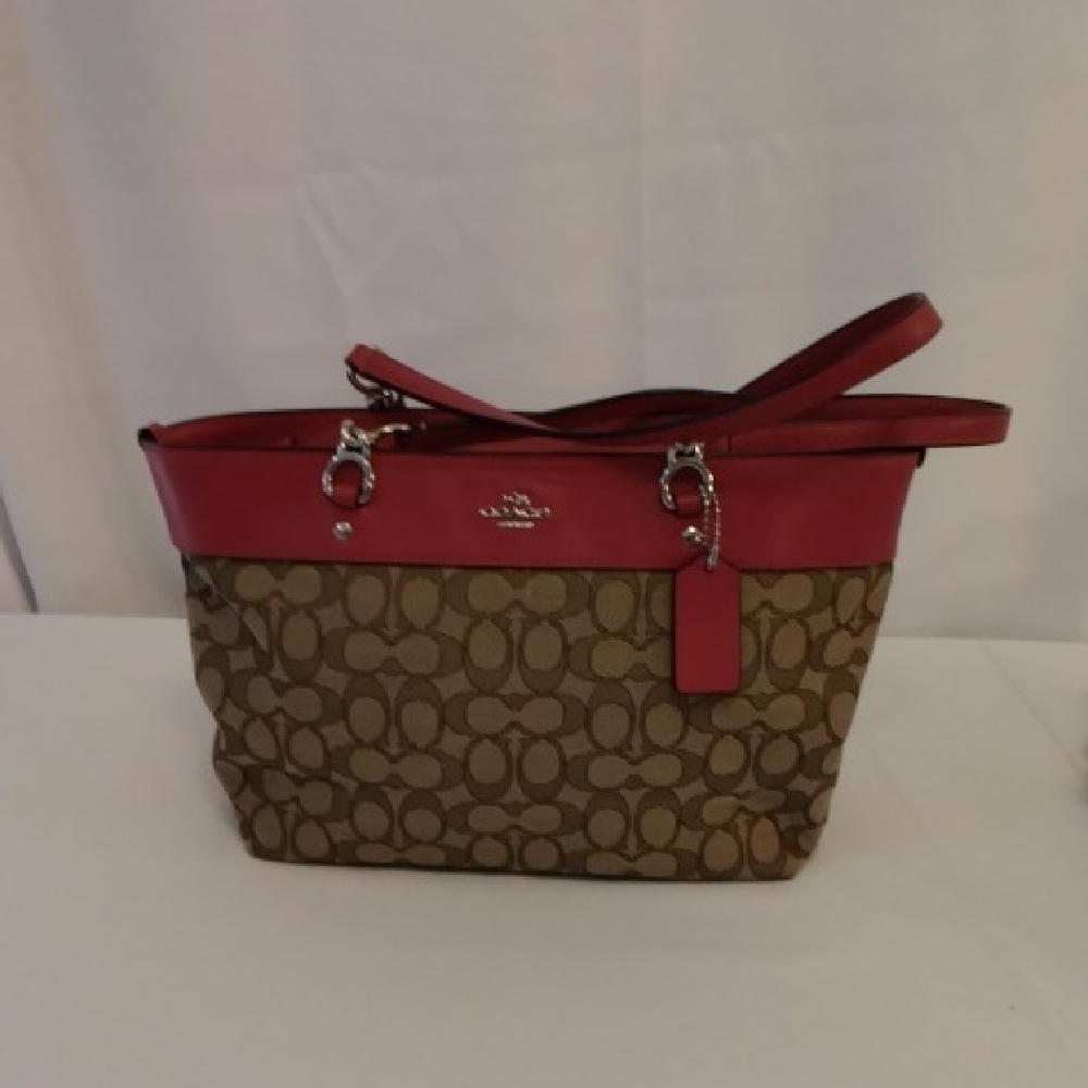 Coach Brown and Red Signature Tote